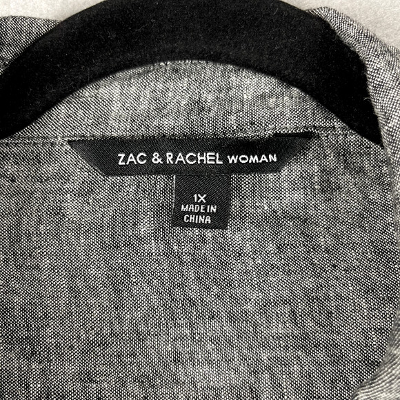 Zac and Rachel Linen Blend Tunic Top Womens 1X Gray Button Up Long Sleeve NWT - Picture 4 of 16